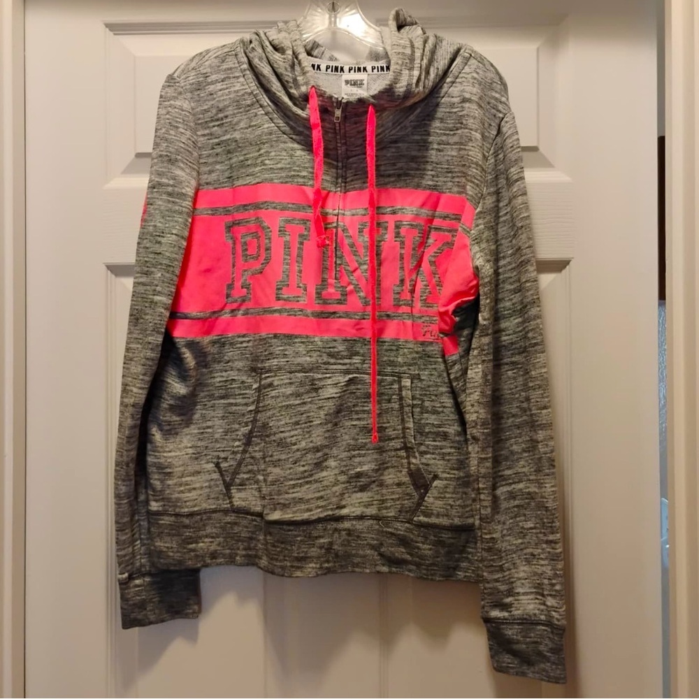 PINK Victoria's Secret Gray Pink Zip Up Hoodie Classic Vibrant Boho Size L